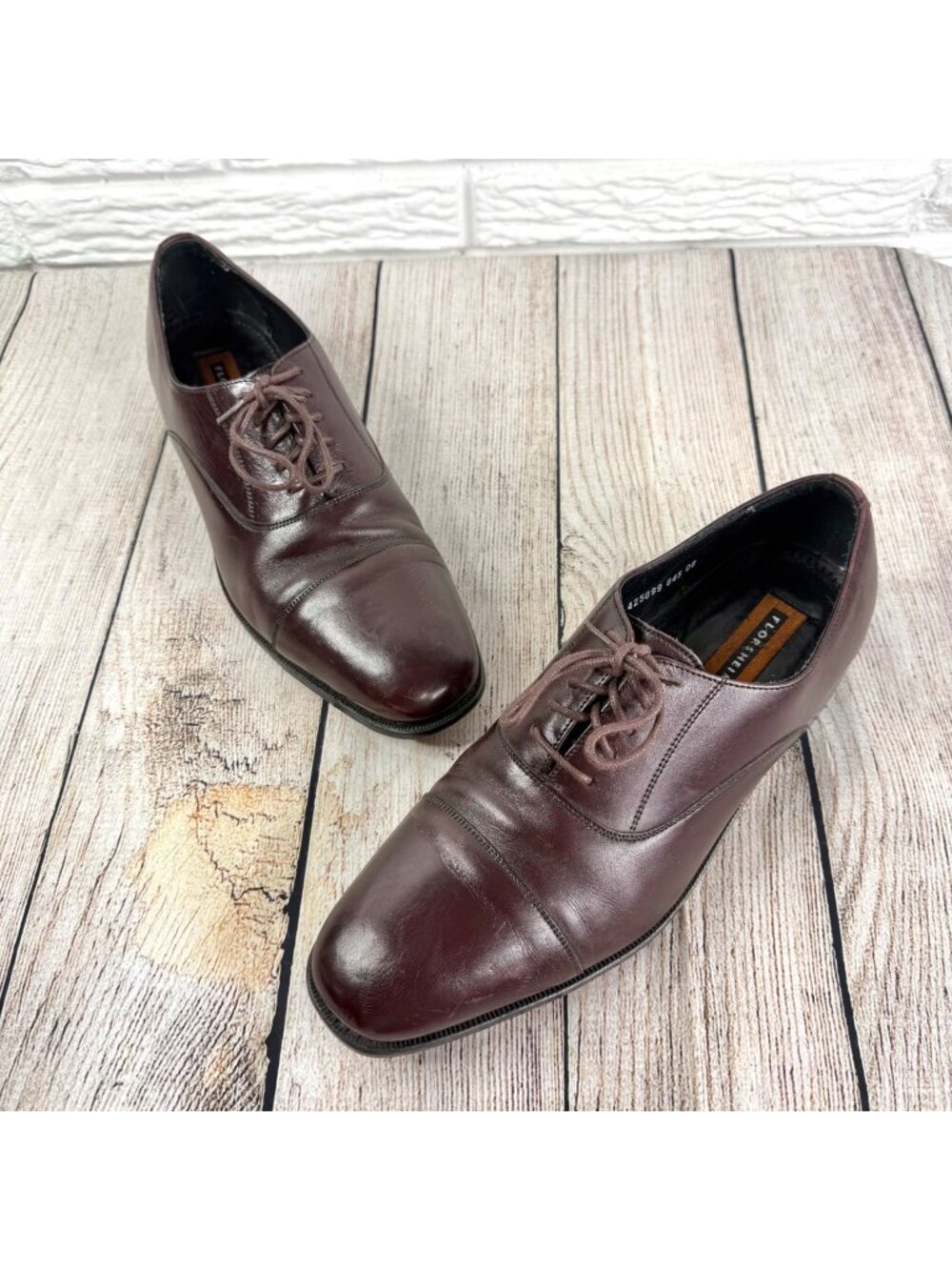 Florsheim Mens Cap Toe Oxford Shoes Burgundy Wine Leather Size 12